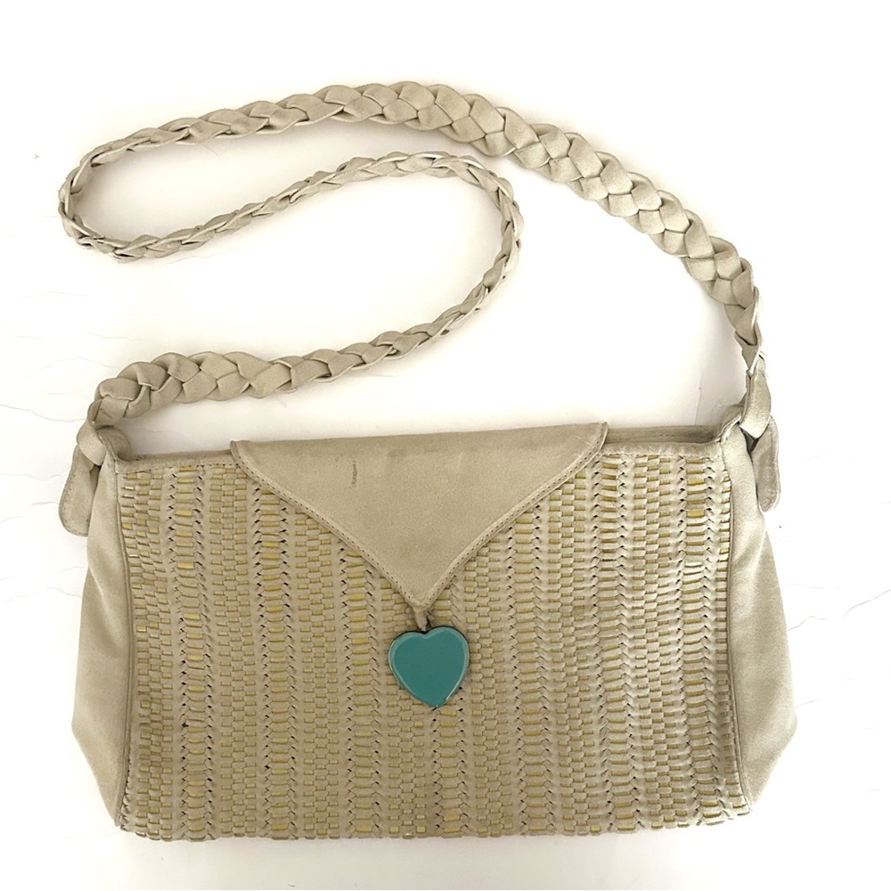 Emanual Ungaro Vintage suede bag with blue heart braided straps boho